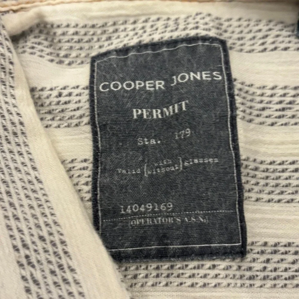 Cooper Jones Permit Mens Ivory Grey Striped Long Sleeve Button Down Shirt L